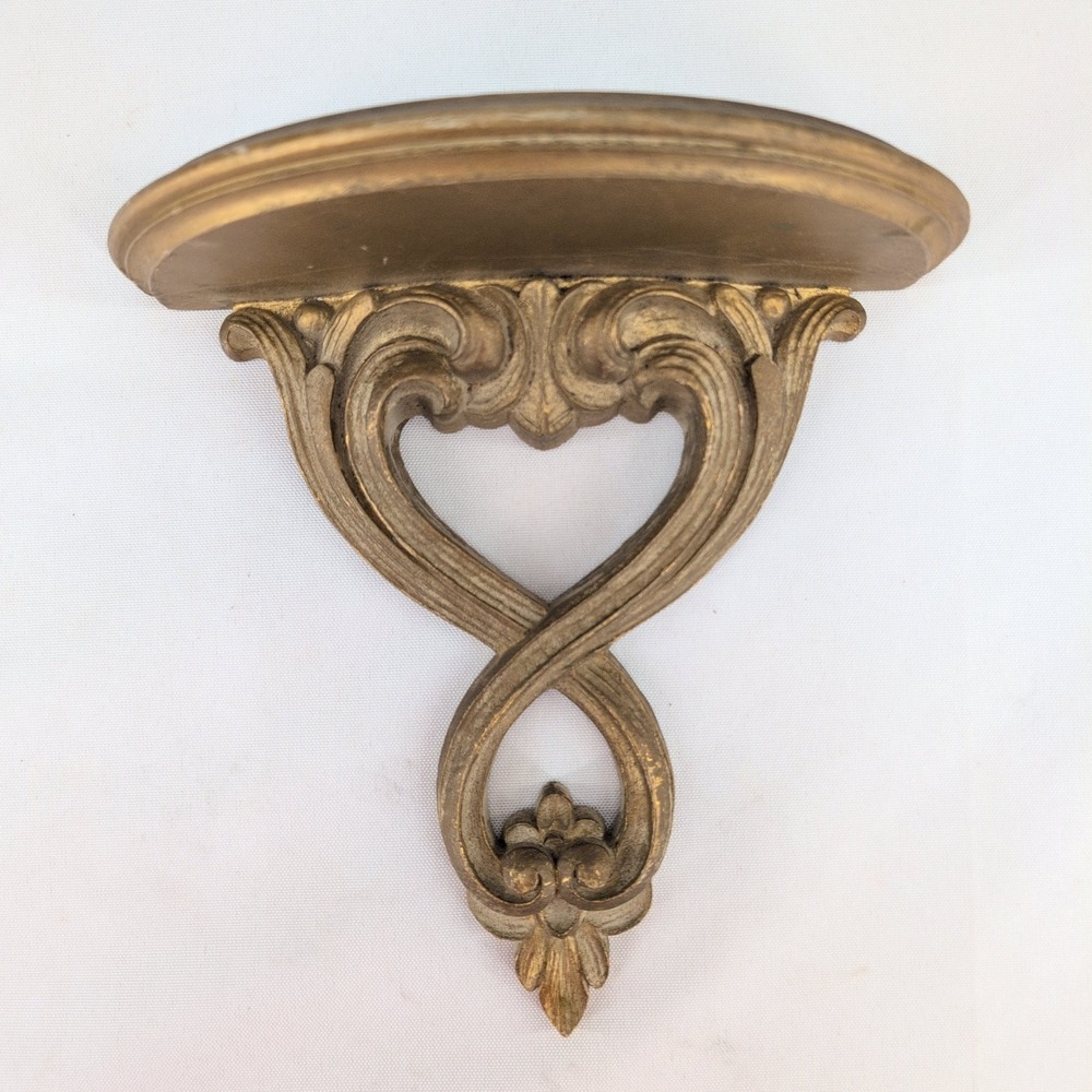 Syroco Wood Wall Corbel Shelf Gold Vintage Heart Scroll Hollywood Regency Decor
